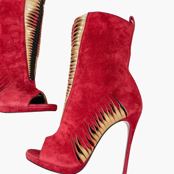 Christian Louboutin Miss Circus 120 Boot EU 35.5 US 5.5 Red High Heel Cutout - Picture 12 of 13